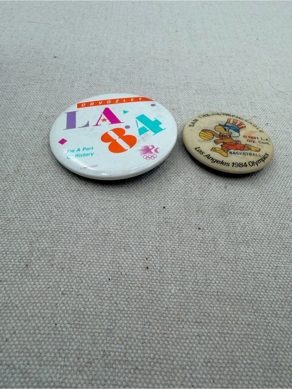 Vintage LA 84 Multi-Color Olympic Pinback Buttons